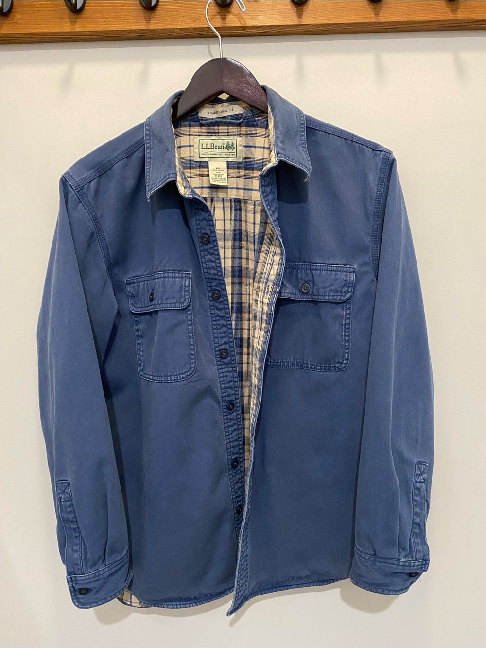 L.L. Bean Navy Blue Plaid-Lined Shirt Jacket